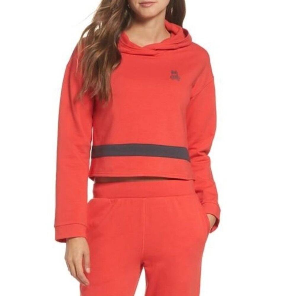 Psycho Bunny Hoodie Size S Red Soft Knit Lounge Pullover Relaxed Cropped